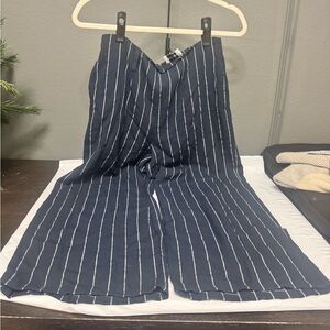 Storia Navy and White Striped Wide Leg Pants